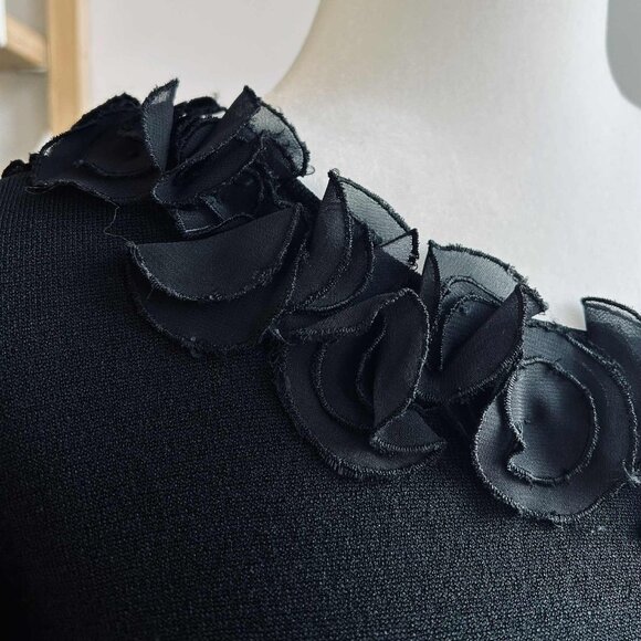 Nygard Collection Black Rayon-Blend Top with Chiffon Rosette Neckline – US L/XL - Picture 5 of 10